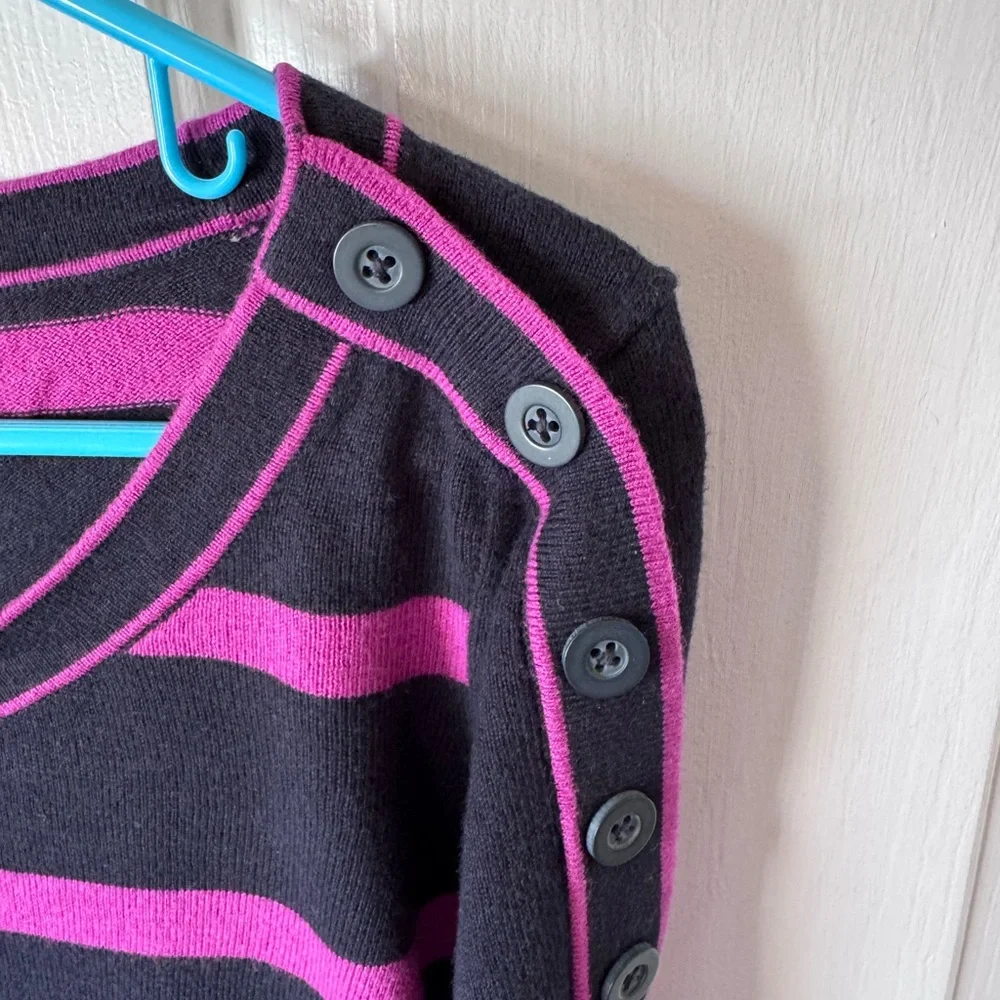 LOFT Medium Navy and Fushia Striped Sweater with Buttons - Picture 7 of 7